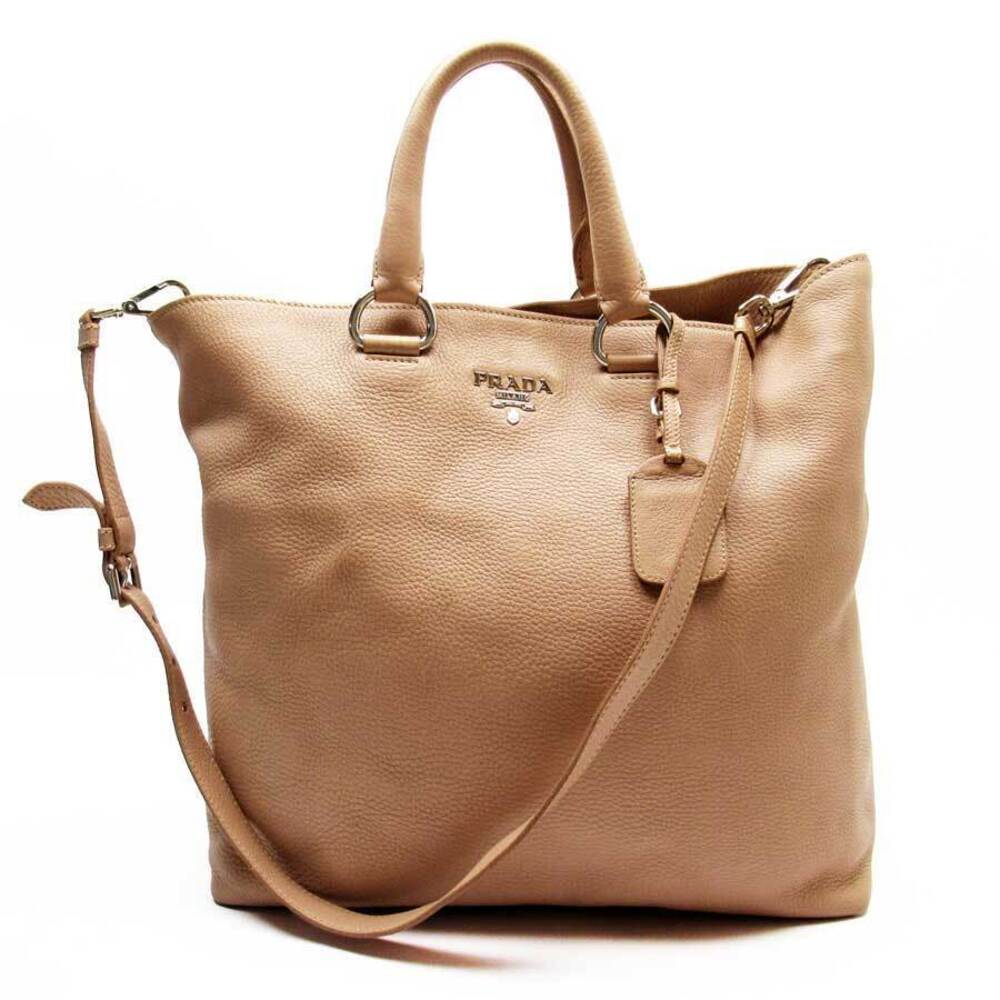 Prada handbag shoulder bag tote 2Way Beige Tan pink leather classic